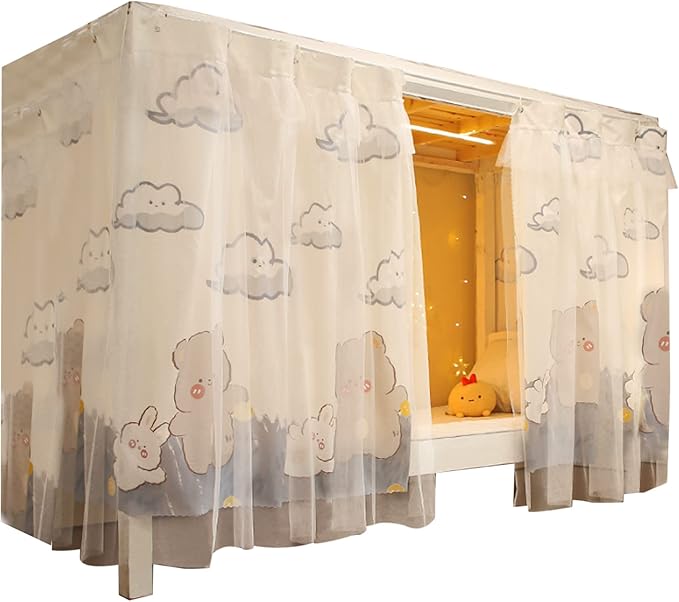 Hoce Bunk Bed Curtain Gauze Bunk Bed Curtains Drapes with Lace Privacy Dorm Bed Canopy for Bottom Twin