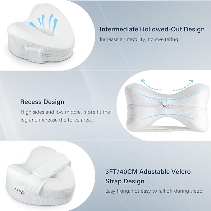 Knee Pillow for Adustable Side Sleepers with 1.3FT/40CM,100% Memory Foam Leg Pillow for Side Sleeping,Hip Pillow for Back,Hip,Knee Pain Relif (White)