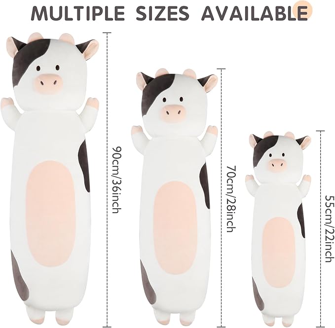 36 inch Milk Cow Stuffed Animal, Soft Long Cuddle Squishy Pillow, Cute Cow Print Body Pillow Plushies Toy Gift for Kids, Boys Birthday,Valentine,Easter