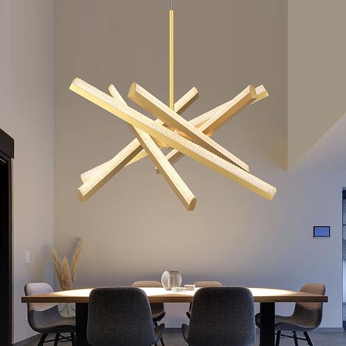 Kinglong Gold Chandelier【Upgraded】,Chandelier Light Fixture 6-Lights,Dimmable Acrylic LED Modern Chandelier for Dining Room,Living Room,Bedroom,Kitchen Island(L:20.07",W:17.32")