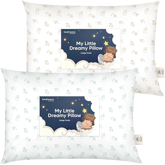 2-Pack Toddler Pillow - Soft Organic Cotton Toddler Pillows for Sleeping - 13X18 Small Pillow for Kids - Kids Pillows for Sleeping - Kids Pillow for Travel, School, Nap, Age 2 to 5 (Excavator)