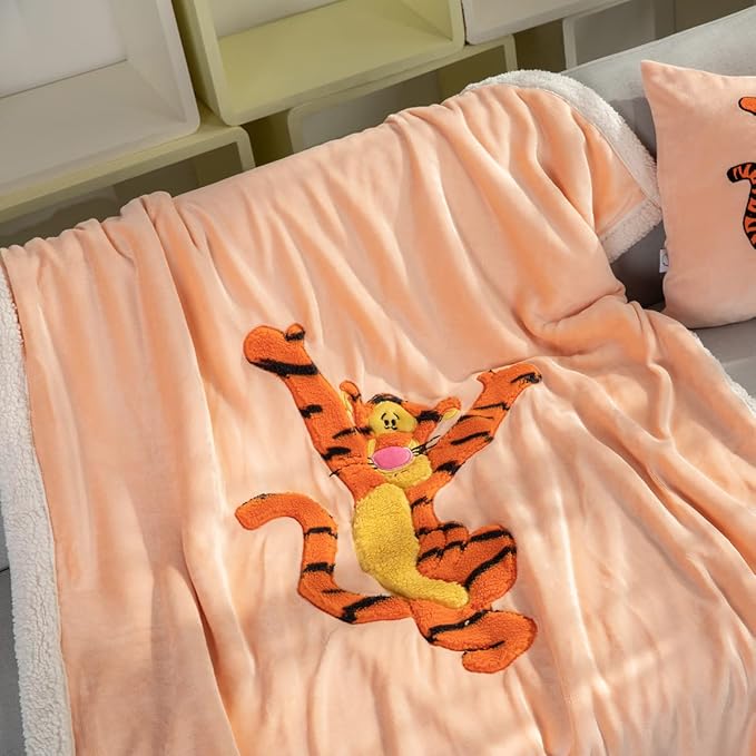 COSUSKET Kids Tiger Throw Blanket, 3D Animal Embroidery Sherpa Blanket Boys Girls Gifts