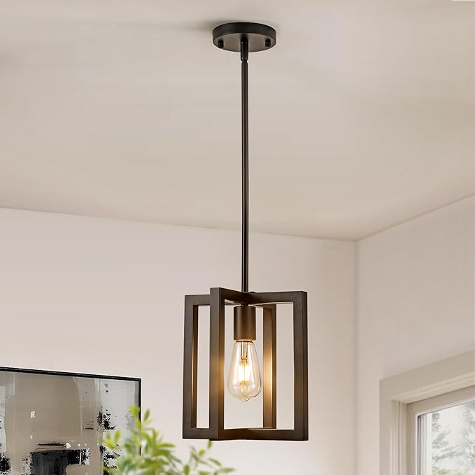 Small Modern Farmhouse Black Pendant Lights Kitchen Island, Adjustable Hanging Metal Industrial Chandelier Ceiling Light Fixture for Hallway Entryway Bedroom Dining Room