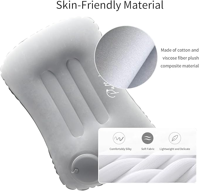 Ultralight Inflatable Travel Pillow Press to Inflate Compressible Ergonomic Neck and Lumbar Support While Camping Driving Sleeping Peacock Blue