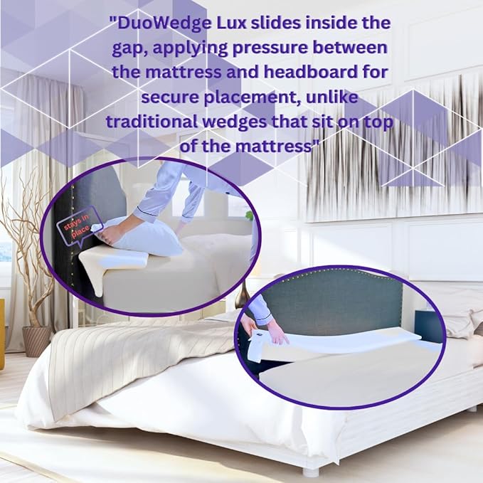 Bed Wedge Pillow for headboard Mattress Gap DuoWedge lux. (Grey, Double 54") The Perfect Filler for Gaps up to 7"