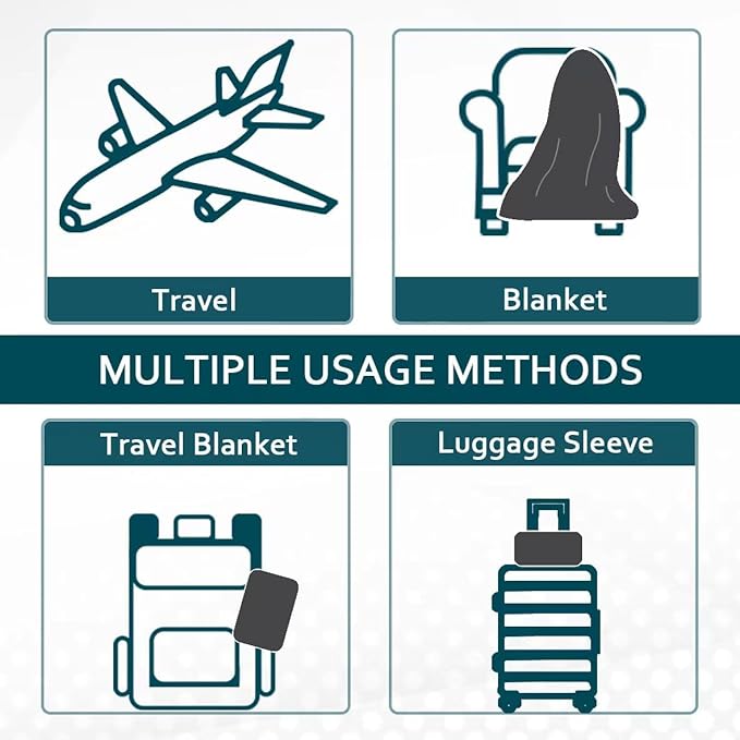 Vessia Travel Blanket for Airplane, Train and Car, Warm and Soft Travel Blanket and Pillow 2 in 1 for Adults and Kids, Portable Compact Long Flight Blanket with Luggage Sleeve, Backpack Clip(Grey)