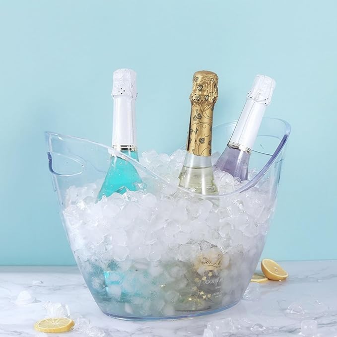 3-Pcs Ice Bucket - 4-Liter Food-Grade Clear Acrylic Champagne Bucket with Easy-to-Carry Handles, Fits 2 Wine Bottles or 5 Beer Bottles, Ideal for Parties