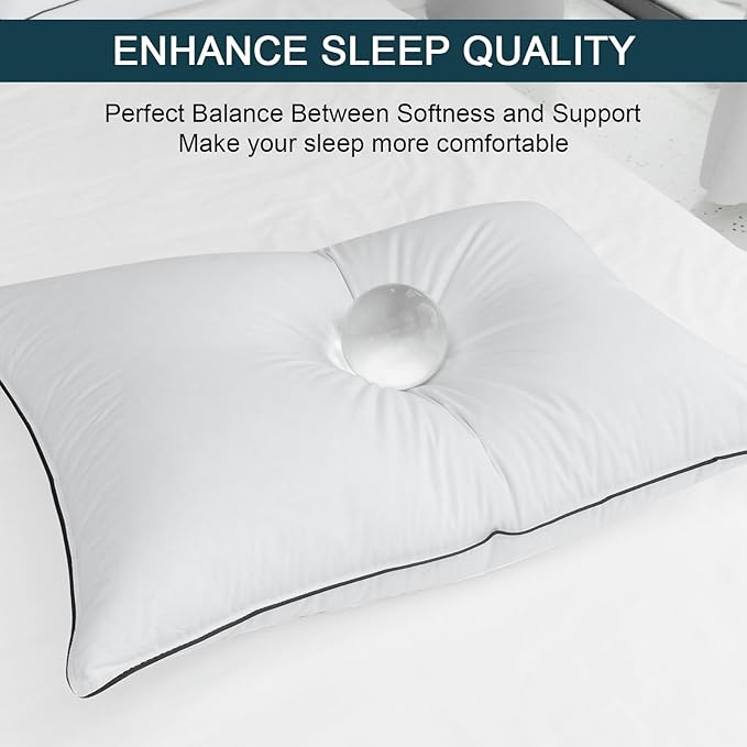 Hungarian Goose Down Pillows Standard Size, Bed Pillows for Sleeping, Pillow for Back, Stomach or Side Sleepers, Ultimate Comfort, 1 Pack, Standard
