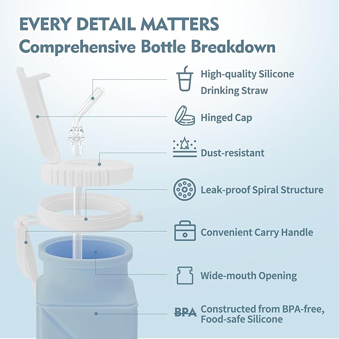 20 oz Water Bottle Collapsible | BPA Free Leakproof Lightweight Foldable Silicon Water Bottles | Twistable Water Cup | for Travel Gym Hiking Outdoor Camping Running Cycling Sports (Blue)