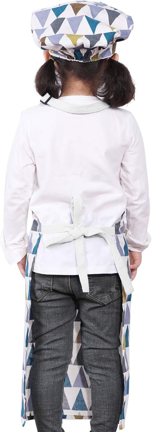 Kids Apron and Chef Hat Set-Adjustable Child Apron for Boys and Girls for Cooking Baking