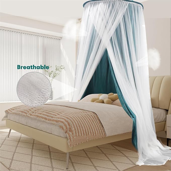 40"x 106" Bed Canopy for Girls & Adults, Double Layer Princess Round Dome Bed Curtain Canopy Drapes, Dreamy Mosquito Net Reading Nook, Bedroom Decoration (Dark Teal)