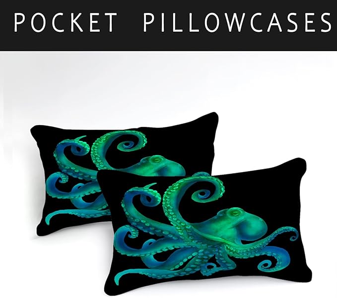 Bedbay Octopus Comforter Set Queen Size Ocean Animal Comforter Set for Kids Teens Sea Marine Themed Octopus Bedding Tentacles Pattern Queen Bedding Set(Octopus,Queen)