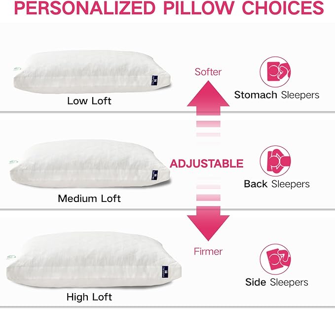 Memory Foam Pillows Queen Size Set of 2，Adjustable Gusseted Bed Pillow for Sleeping，2 Pack Soft Pillows for Side, Back or Stomach Sleepers (20 x 30 in, White)