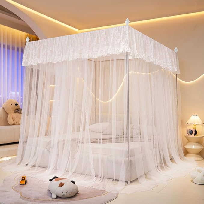 Mengersi Canopy Bed Curtains Bed Canopy,Canopy for Bed Curtains-Cozy Drape Netting,Princess Bed Drapes for Girls Adults Bedroom Decoration(Full,White)