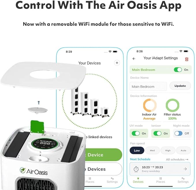 iAdapt 2.0 H13 HEPA Filter Air Purifier Reduces 99% of Viruses, Mold, Dust, Smoke, Pollen & Odors Quietest on The Market WiFi Compatible 1,325 Sq Ft of Clean Air