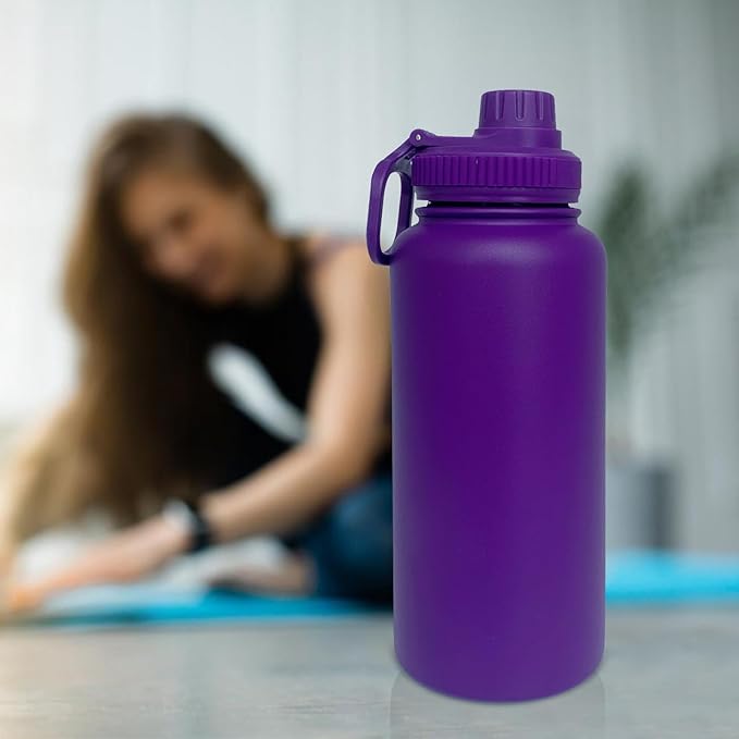 32oz Insulated Water Bottle ，Stainless Steel Sports Water Cup Flask with 2 Lids, Wide Mouth Travel Thermal Mug,Outdoor Sports Bottle（Purple）