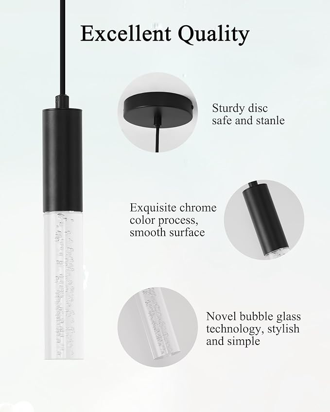 Black LED Pendant Lights for Kitchen Island, Modern 3000K Integrated LED Hanging Light Fixtures for Dining Room, Bedroom, Restaurant