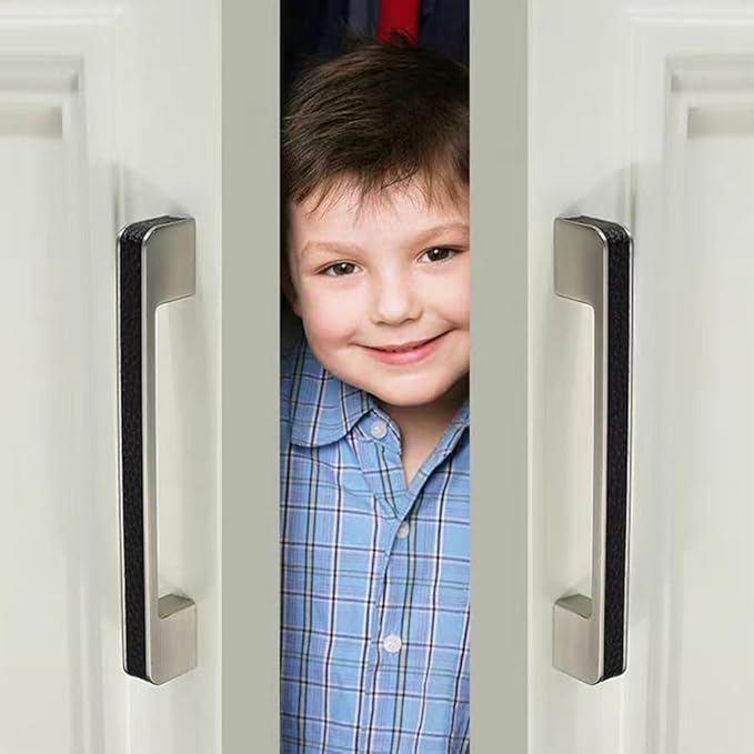 Leather Handle Brass Leather Handle Nordic Minimalist Style Handle Wardrobe Dressing Table Bedroom Living Room Kitchen Handle Hardware Furniture - 2 Pack (Black, 192mm(7-1/2in))