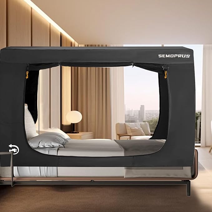 Bed Tent Twin Size, Bed Canopy Tents, Portable Sleeping Tents, Dream Tents for Adult and Kids, Breathable 70% Blackout Privacy Space, Canopy Tent for Bed with Three Doors (Mattress Not Included)