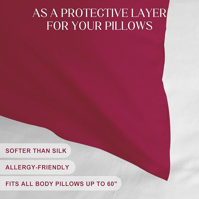 Soft Body Pillow Cover/Pillowcases 60 x 21 Inch, WINKAURA Premium Unique Long Pillow Case for Bed Fits 54x20 Pillow, Envelope Closure, Stylish Wrinkle and Stain Resistant,Wine Red