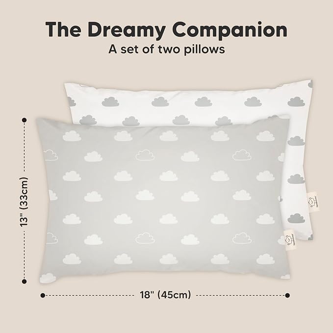 2-Pack Toddler Pillow - Soft Organic Cotton Toddler Pillows for Sleeping - 13X18 Small Pillow for Kids - Kids Pillows for Sleeping - Kids Pillow for Travel, School, Nap, Age 2 to 5 (Cloud)