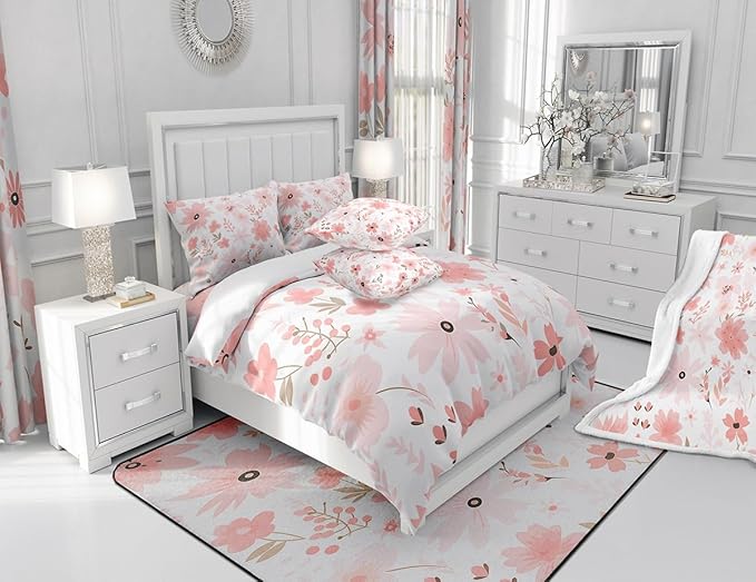 Feelyou Pink Flower Fabric Shower Curtain Floral Flower Shower Curtain for Boys Girls Flower Botanical Bathroom Waterproof Accessories with 12 Hooks Nature Plants Curtains,72x78 Inches