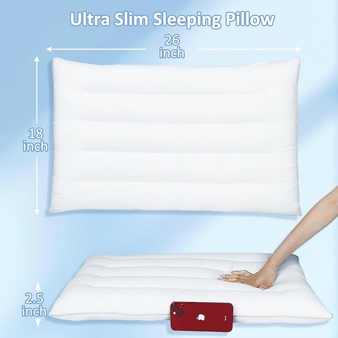 SWTMERRY Flat Pillows for Sleeping,Ultra Thin Bed Pillows Standard Size for Stomach and Side Sleeper 7D High Support 2.5 inch Height Slim Bed Pillow