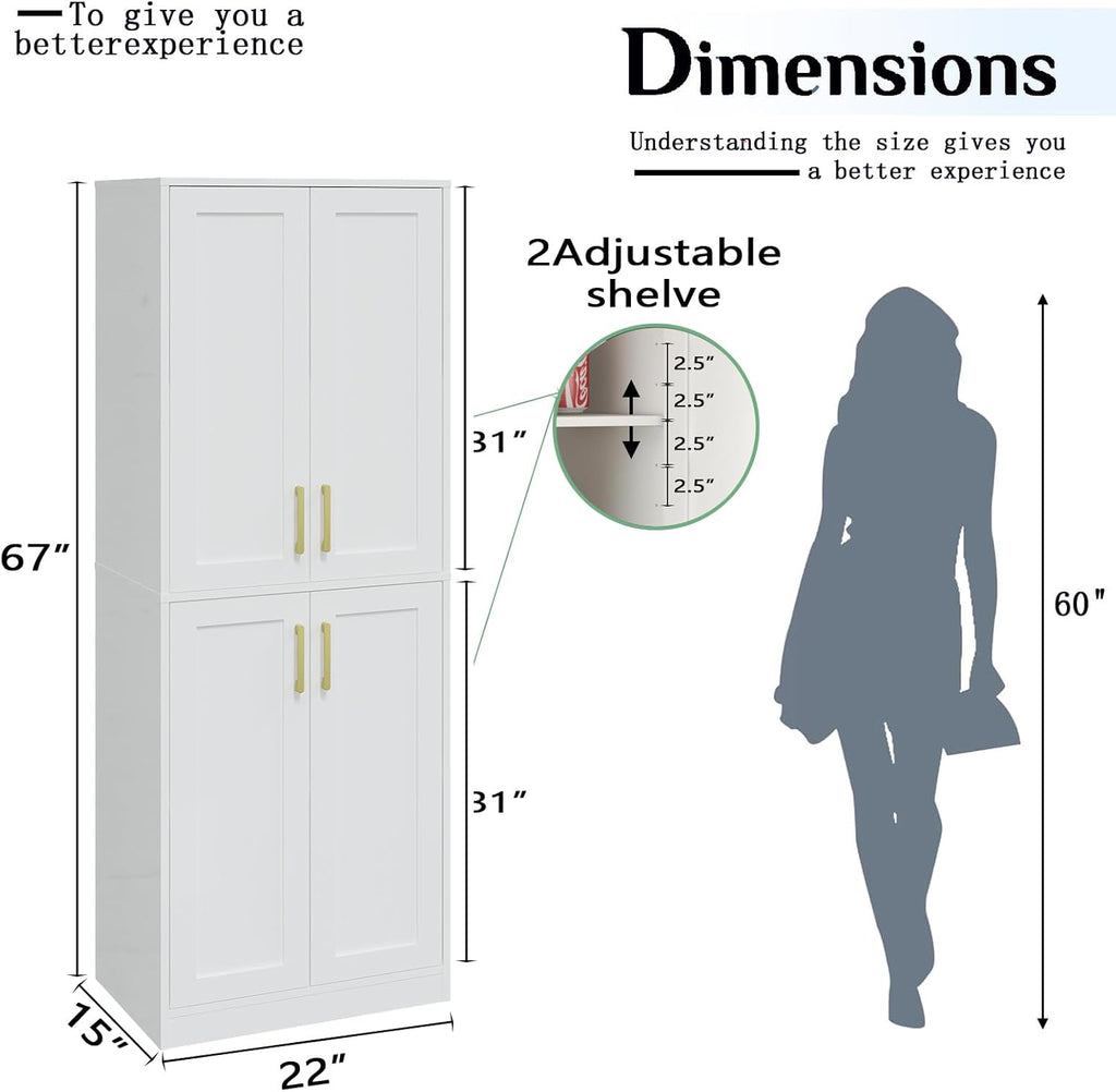 Storage Cabinet, Kitchen Pantry with Doors & Shelf, Tall Storage Cabinet for Bathroom, Living Room, Entryway,White