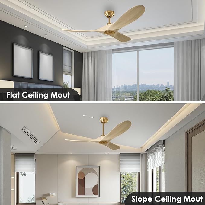 3MAVSM60BBSWWO Smart Maverick Ceiling Fan with Remote Control, Indoor or Outdoor, Compatible with Alexa & Google Voice (Burnished Brass with Washed White Oak Blades, 60-inch)