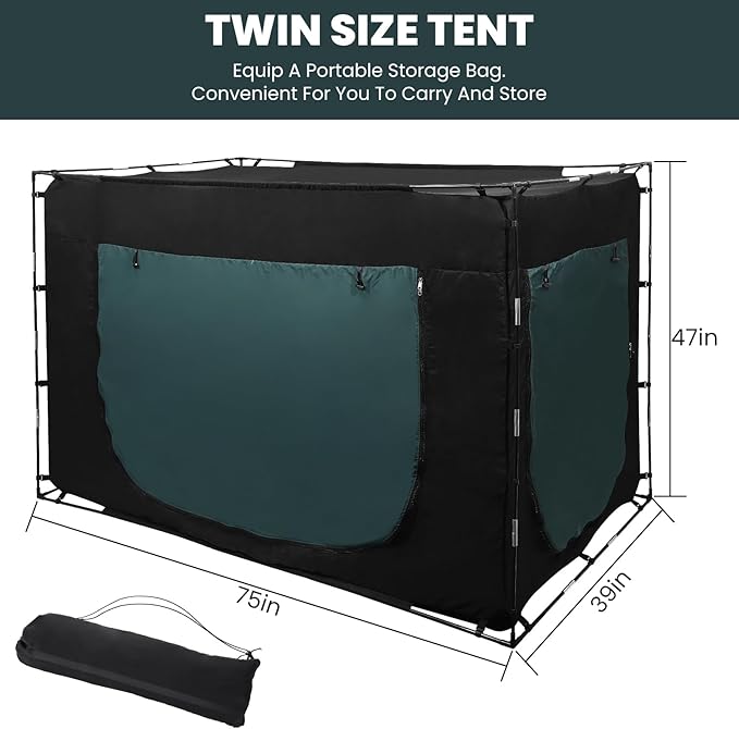 Bed Tent Bed Canopy Twin Size, Portable Sleeping Tents Dream Tents Indoor for Kids and Adult, 70% Blackout with 3 Doors Breathable Privacy Space on Bed (Mattress Not Included)