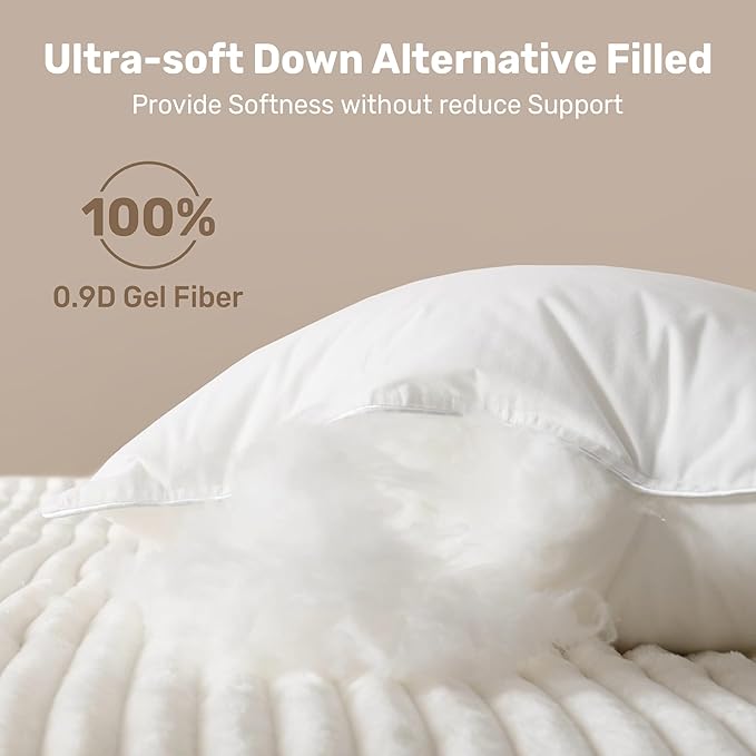 UNIKOME Hotel Collection Luxury Bed Pillows - 100% Cotton King Size Set of 2 Down Alternative Pillow Bedding Ultra Soft & Fluffy Pillow for Back, Stomach or Side Sleepers