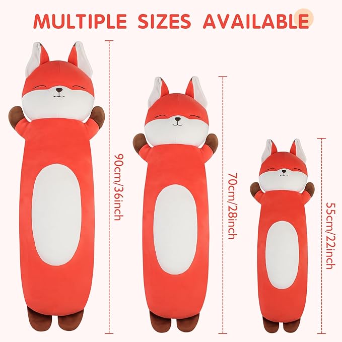22 inch Orange Fox Body Pillow for Kids, Fox Stuffed Animals, Soft Long Cuddle Pillow Plushies, Giant Cute Fox Plush Toys Gift for Kids, Boys Birthday