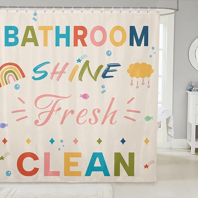 Feelyou Boys Girls Colorful Quotes Bath Curtain Rainbow Shower Curtain Kids Inspirational Words Bathroom Shower Curtain Set Cartoon Cute Teens Bathroom Accessories Room Decor 72"x72"