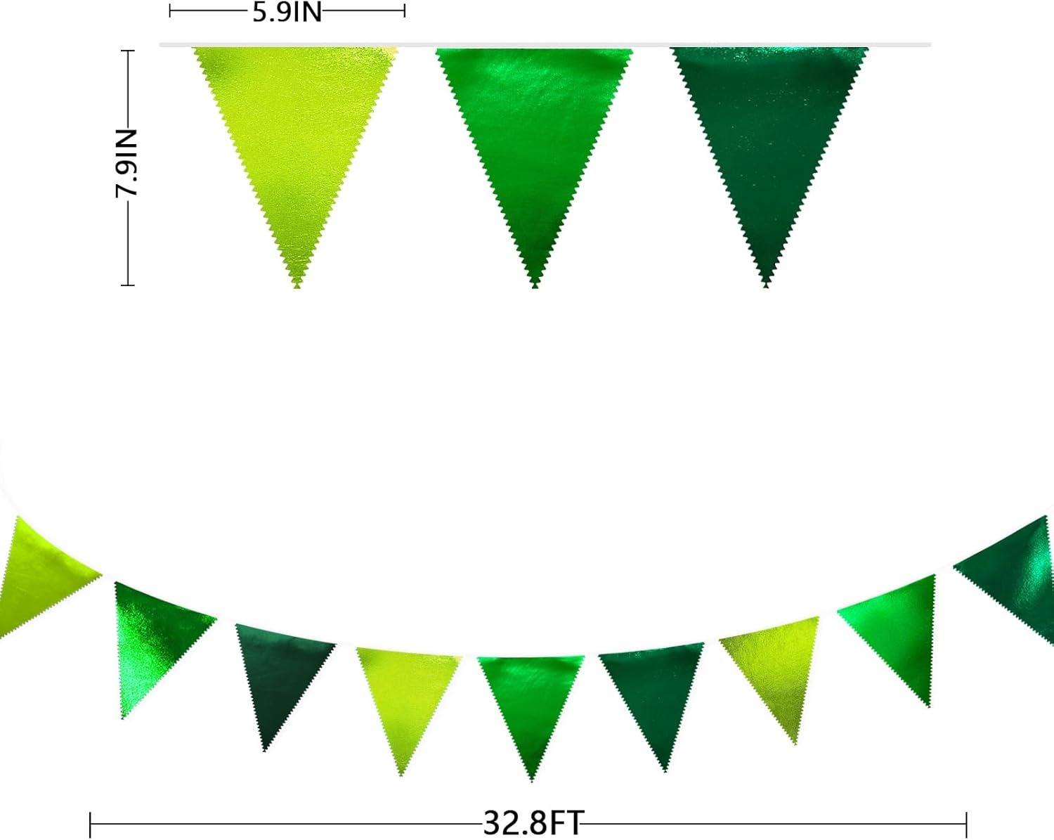 Gradient Green Party Decorations Metallic Fabric Ombre Green Triangle Pennant Banner Flag Bunting for Graduation Birthday Retirement Wedding Bachelorette Spring Summer St Patrick's Day Party Supplies