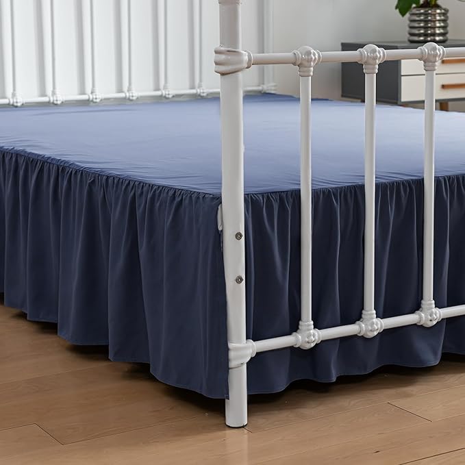 Bed Skirt Queen Size Ruffled Bed Skirt with Split Corners, 16 Inch Drop Dust Ruffle Bed Skirt with Platform, Blue, Queen - 16" Drop