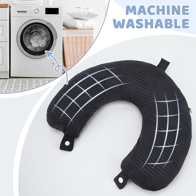 Travel Neck Pillow Cover Neck Pillow Replacement Cover Travel U Neck Pillow Case Cover Soft and Smooth Neck Pillow Cover Black Gray (Only Pillow Cover, No Filler)