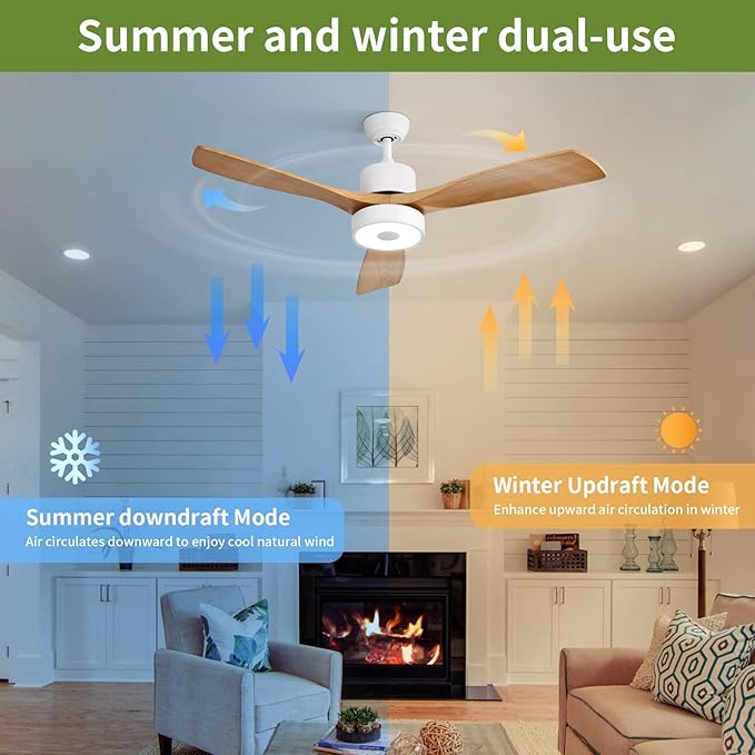 52 Inch Wood Ceiling Fan with RGB Dimming LED Light,with Music Bluetooth Speaker,Remote Control,3-Speed Regulation, Reversible Motor,Timing,for Living Room,Bedroom,Restaurant,Outdoor