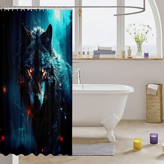 Feelyou Wolf Bath Curtain Wolves Howling Shower Curtain for Boys Girls Frighting woles Bathroom Shower Curtain Set Animal Wolves Kids Bathroom Accessories 72"x72"