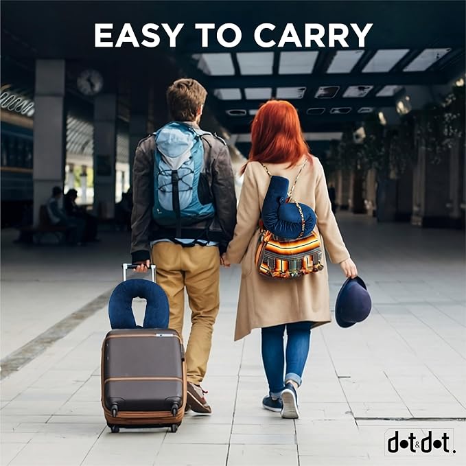 Dot&Dot Twist Memory Foam Travel Pillow for Airplanes - Travel Neck Pillow for Sleeping - Airplane Pillow for Neck Support, Chin, Lumbar and Leg - Adjustable, Bendable Neck Roll Pillow (Velvet Blue 1)