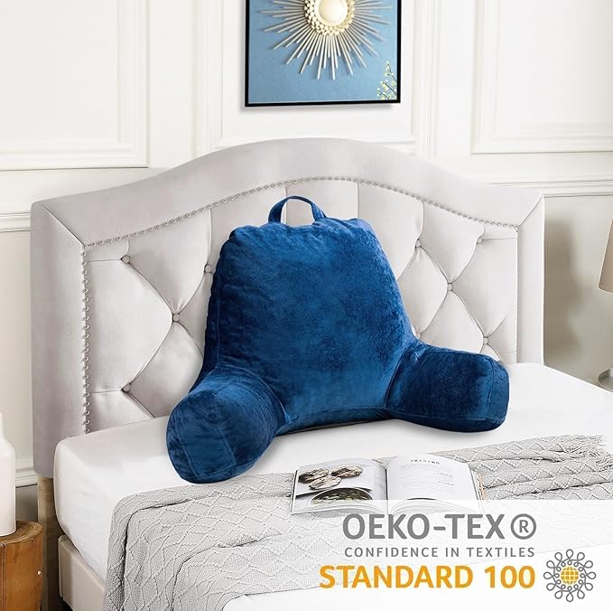 Sasttie Reading Pillow for Sitting in Bed Adult, Velvet Back Pillow for Bed Sitting Up, Backrest Back Support Chair Pillow, College Dorm Essentials for Girls and Boys, Navy