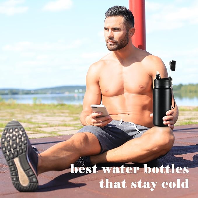 25 oz gym water bottle with straw, leak proof - men's/women's sports metal water bottle - double vacuum insulated stainless steel water bottle for gym, outdoors or traveling