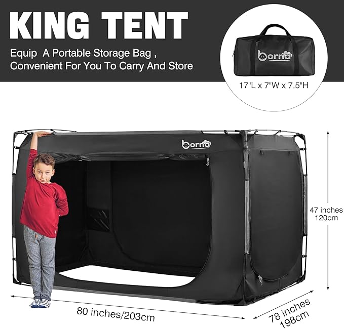 BORNA Bed Tent Bed Canopy King Size, Portable Sleeping Tents Dream Tents Indoor for Kids and Adult, Breathable 70% Blackout Big Space on Bed with Three Doors (Mattress Not Included)