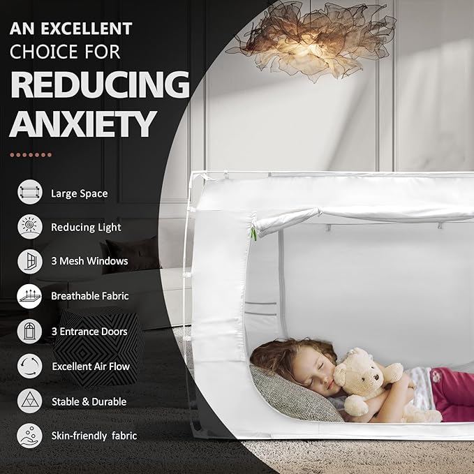 Bed Tent Bed Canopy Queen Size Tents for Adult and Kids- Portable Dream Tent Indoor Sleeping Tents 70% Blackout with 3 Doors Breathable Big Space Tents