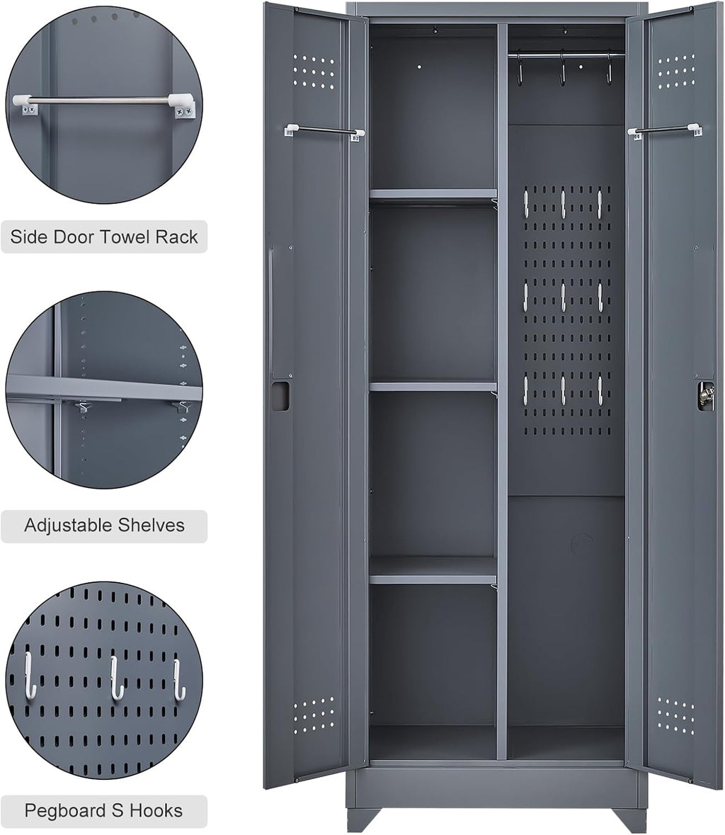 Storage Cabinet,Metal Locking Cabinets with Doors and Shelves,Functional Garage Storage Cabinet for Garage, Home Office,Gray
