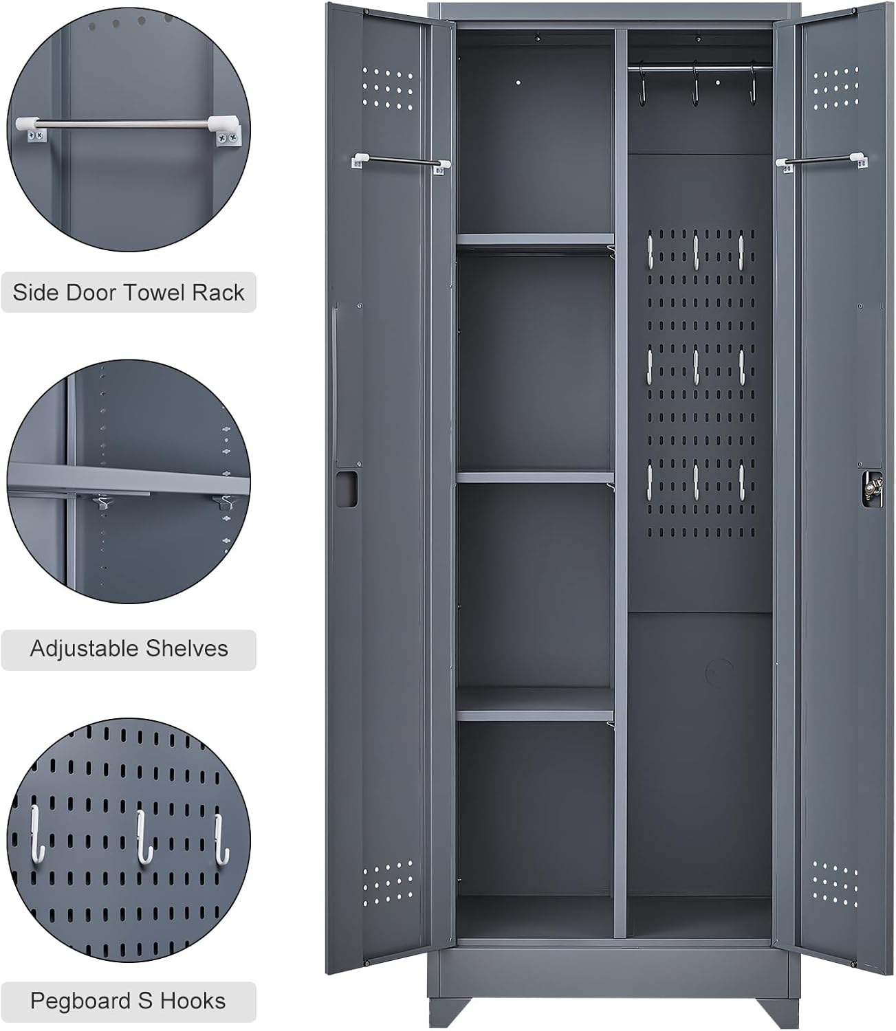 Storage Cabinet,Metal Locking Cabinets with Doors and Shelves,Functional Garage Storage Cabinet for Garage, Home Office,Gray