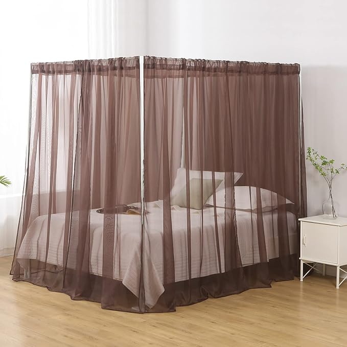 Canopy Bed Curtains for Twin Bed, Coffee Pincess Girls Bed Canopy, Adults Room Decor (Coffee)