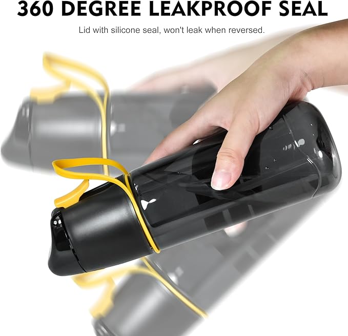 24 oz Sports Water Bottle with Spray Mist, Portable Water Mister Spray Bottle for Drinking, 2-In-1 Mist and Sip Bpa-Free Plastic Misting Water Bottle For Fitness and Outdoor, Black 1 Pack