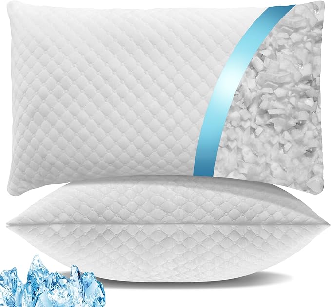 Shredded Memory Foam Pillows, Bed Pillows King Size Set of 2, Cooling Pillows for Sleeping, Adjustable Firm Pillows for Side Back and Stomach Sleepers, Bed Pillows with Washable Removable Cover