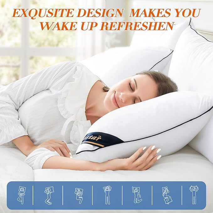 OTOSTAR Bed Pillows for Sleeping 4 Pack Queen Size Cooling Pillows Luxury Sleeping Pillow 3D Microfiber Filling Breathable Cover Soft Hotel Collection Pillows for Back Side or Stomach Sleepers