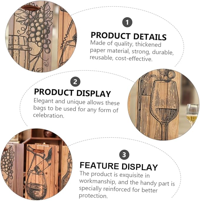 12pcs Wine Packaging Bag Christmas Party Supplies Wine Bottle Tote Bag Wine Bag Storage Pouch Portable Bag Bottle Wrapping Bag Handle Bag Paper Thicken Wine Bag